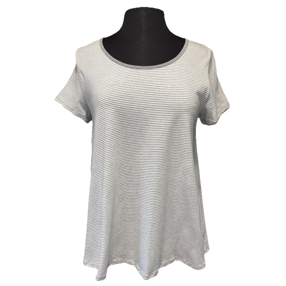 NEW Neon Buddha Crossroads Top Size S White Gray Striped Short Sleeve High Low